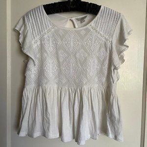 LUCKY BRAND Flutter Sleev Embroidered Top